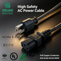 Cable de Alimentación CA NEMA 5-15P IEC320 C13, Cable de Alimentación para Computadora 16AWG SJT SVT 3 pies 6 pies 10 pies 15 pies Personalizado