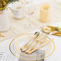Assiettes de présentation jetables en plastique transparent de 10 et 7 pouces avec bord doré pour mariage