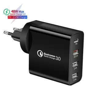 通用电源适配器48W 4端口旅行usb壁式充电器USB QC3.0 PD快速充电充电器和适配器