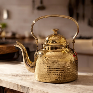 Vintage Brass <b>Tea</b> <b>Kettle</b> With Lid Metal Handle Water Pot <b>Kettles</b> - Product Image 2