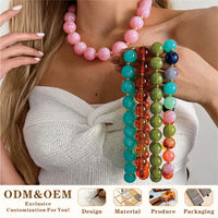 Set Perhiasan Boho Fashion Berlapis Emas 18K Kustom Personal, Kalung Manik Kristal Lingkaran Trendi dengan Liontin Baja Tahan Karat untuk Wanita