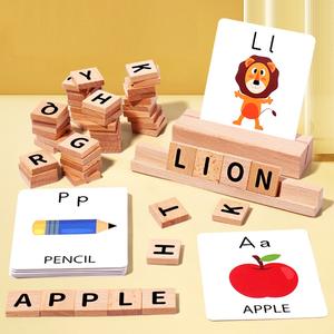 Juego de ortografía educativa para niños en edad preescolar, rompecabezas de <span class=keywords><strong>letras</strong></span> de madera, tarjeta Flash EN71, actividad de aprendizaje electrónico certificada - Product Image 2