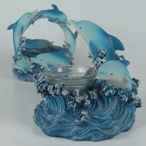 Chinese Factory <strong>Dolphins</strong> on Waves Resin Votive <strong>Candle</strong> <strong>Holder</strong> Matching Trinket Ocean Style <strong>Candle</strong> Stick Tealight Blue Home Decor - Product Image 1