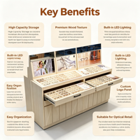 Vitrine de présentation de lunettes en bois sur mesure pour opticien, avec tiroir coulissant, support de présentation de lunettes de soleil, éclairage LED, îlot central pour lunettes