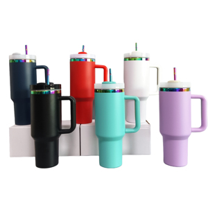 Meilleure Vente Gobelet Isotherme en Acier Inoxydable 40oz avec Paille et Poignée, Plaqué Or Arc-en-ciel, Gravure Laser, Isolation Thermique >12 Heures, Portable - Product Image 2