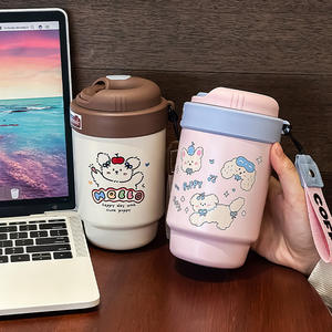 Moclo Insulated <b>Tumbler</b> 500Ml Portable Coffee Bottle For Women Travel Stainless Steel <b>Cup</b> <b>With</b> <b>Straw</b> Cute Design - Product Image 1