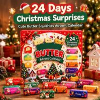 Calendrier de l'Avent Squishy en forme de bâton de beurre, boîte mystère de compte à rebours de Noël de 24 jours, jouet anti-stress, cadeau de Noël surprise pour enfants
