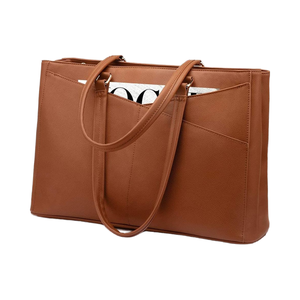 Sac fourre-tout pour ordinateur portable en <span class=keywords><strong>cuir</strong></span> PU imperméable de 15.6 pouces pour femmes mallette de travail de bureau avec étui en tissu PC fermeture à glissière marron - Product Image 1