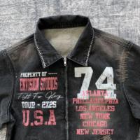 DENIMGUYS Veste en jean élégante pour hommes Manteaux en jean à impression personnalisée Streetwear décontracté Vintage Vestes en jean zippées pour hommes Manteaux