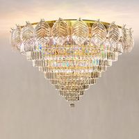 Lustre de plafond en or de luxe de haute qualité, lampe suspendue en verre en forme de feuille d'arbre de luxe pour salon, restaurant, lustre ovale en cristal