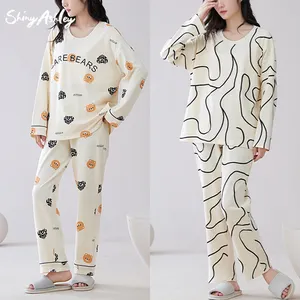 Women's Sleepwear Round Neck Long-sleeved 100%cotton Pajama High-end Lounge Wear Homewear