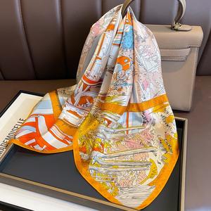 Advanced Sense Joker 100% soie de mûrier Double face <span class=keywords><strong>petit</strong></span> châle écologique carré feuille florale lettre imprimer châle traditionnel élégant - Product Image 2