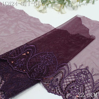 Dentelle brodée rétro de 22 cm avec sequins et fleurs, bordure en dentelle douce violette, écologique, pour la couture et les fabricants de vêtements