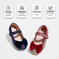 Chaussures plates Mary Jane pour bébés filles en velours bordeaux à paillettes dorées avec nœud, fermeture auto-agrippante, pour le printemps et l'automne, idéales pour les soirées et les fêtes