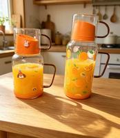 Pichet à eau en verre borosilicate de haute qualité, motif dessin animé mignon, avec logo et couleurs personnalisables, compatible lave-vaisselle, design à paroi épaisse
