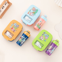 Ensemble de boîtes à lunch compartimentées pour enfants et étudiants, compatibles micro-ondes, hermétiques, avec gobelet en plastique portable, design de dessin animé, style mignon