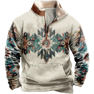 אופנה חורף בסגנון קאובוי מערבי pulover, סווטשירט רוכסן צווארון פרווה, מותאם אישית סובלימציה גברים בגדים - Product Image 5