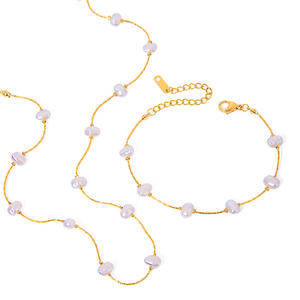 Fashion Jewelry <b>Set</b> Stainless Steel 18k Gold Shaped <b>Pearl</b> <b>Necklace</b> Simple Baroque <b>Pearl</b> Bracelet for Women - Product Image 1