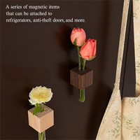 Vase magnétique moderne en bois massif pour réfrigérateur, mini-support à fleurs en tube acrylique avec design rustique style ferme