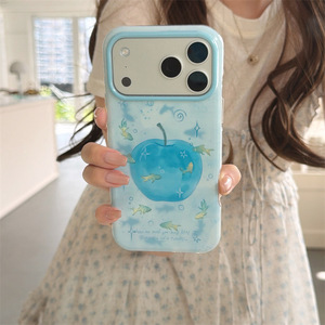 เคสโทรศัพท์ลายปลาทองน่ารักสีฟ้าไล่เฉดแบบเกาหลี  แบบสองชั้น สำหรับ iPhone 14 15 16 17 Pro Max - Product Image 2
