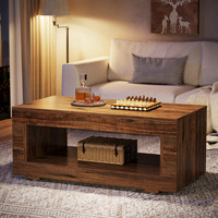 Table basse moderne style ferme, 2 niveaux de rangement, table centrale rectangulaire, base robuste, meuble de salon marron rustique