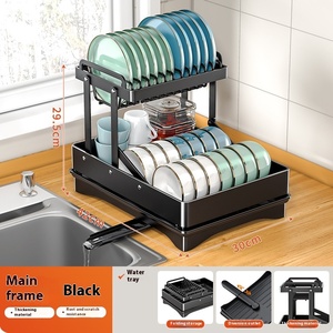 Estante de almacenamiento de Metal <span class=keywords><strong>plegable</strong></span> para <span class=keywords><strong>cocina</strong></span> transfronteriza de dos capas, estante para platos de secado de agua <span class=keywords><strong>con</strong></span> soporte para palillos, estante para cuencos - Product Image 6