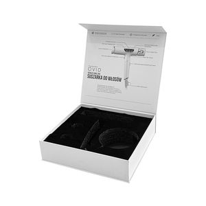 กล่องของขวัญเครื่องใช้ไฟฟ้าภายในบ้านแบบกำหนดเอง สี<span class=keywords><strong>ขาว</strong></span> ฝา<span class=keywords><strong>ปิด</strong></span>แบบพลิก <span class=keywords><strong>ปิด</strong></span>ด้วยแม่เหล็ก รูปแบบหนังสือ สำหรับของที่ระลึก ไดร์เป่า<span class=keywords><strong>ผม</strong></span> พร้อมโลโก้ - Product Image 1