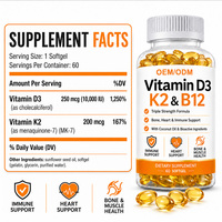 Capsules de Vitamine D3 K2 B12 en Gélules Souples – Fabricant OEM ODM Marque Privée – Haute Puissance Naturelle pour Adultes et Adolescents – Soutien Immunitaire, Osseux et Cardiaque