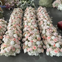Décoration de mariage RF10, rangée de fleurs artificielles, guirlande de fleurs en soie artificielle pour table à manger, chemin de table en roses artificielles roses