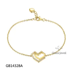 Grace Jewelry Fancy Love Heart Shape 925 Silver Gold Plated Custom Couple Fine Women Ladies Jewelry Bracelet For Girlfriend
