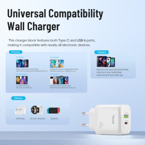 Chargeur rapide Miccell EU Plug 45W PD3.0 2 ports avec protection SCP et OTP pour téléphones mobiles, ordinateurs portables et tablettes - Product Image 3