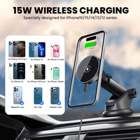 Support de téléphone magnétique pour voiture 15W avec chargeur sans fil Qi à charge rapide, ventouse pour tableau de bord et pare-brise, support de téléphone 2 en 1 pour voiture