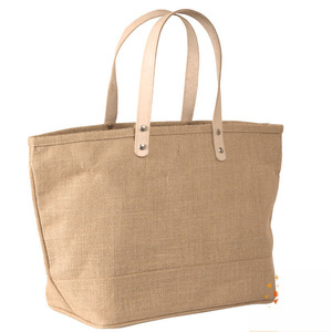 De moda de diseño de gran tamaño de arpillera de <span class=keywords><strong>yute</strong></span> de bolso de compras <span class=keywords><strong>bolsa</strong></span> de playa con mango de cuero de la PU de - Product Image 3