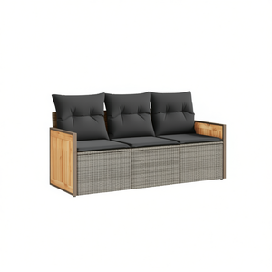 Sofá de Jardín Gris para Exteriores, Tres Plazas, Ratán PE, Cojines Impermeables, Diseño Contemporáneo - Product Image 1