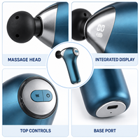 Pistolet de massage chauffant bleu portable avec 6 vitesses, 4 têtes, 3 niveaux de chaleur et indicateur LED pour la récupération sportive et la remise en forme