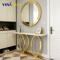 Table console moderne en marbre doré avec miroir, multifonctionnelle, pour salle à manger, entrée, salon, meubles avec structure en acier inoxydable