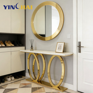 <span class=keywords><strong>Table</strong></span> <span class=keywords><strong>console</strong></span> moderne en marbre doré avec miroir, multifonctionnelle, pour salle <span class=keywords><strong>à</strong></span> <span class=keywords><strong>manger</strong></span>, entrée, salon, meubles avec structure en acier inoxydable - Product Image 2