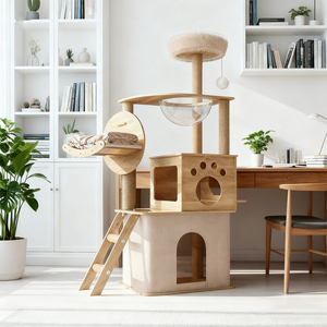Árbol para Gatos Minimalista de Madera Ecológico con Estructura para Trepar, Rascador y Casa para Gatos - Cartón para Todas las Estaciones - Product Image 3
