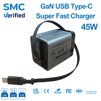 Chargeur mural USB Type C GaN 45W ultra-rapide PD3.0 multi-protocoles avec câble USB C de 55 cm, vente en gros d'usine EU/US/UK