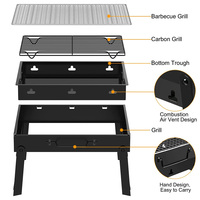 Barbecue au charbon de bois pliable commercial en fonte, moderne et portable, avec chariot pour usage extérieur