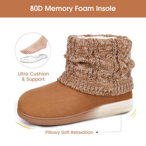 Chaussons en tricot pour femmes, confortables, chauds, en polaire, en mousse à mémoire de forme, chaussures d'intérieur et d'extérieur, chaussons confortables - Product Image 4