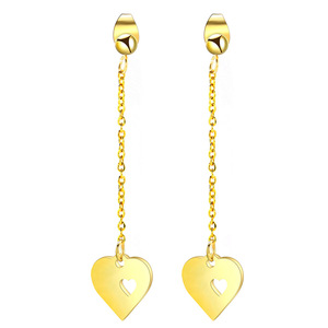 Heart-Shaped Hollow <b>Stud</b> Earrings 5Cm Long Stainless Steel Gold <b>Silver</b> Unisex Everyday Wear - Product Image 2