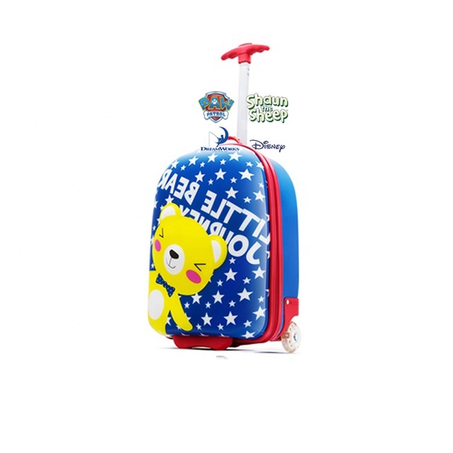 Promotional Stocked 16 Inch Cute Cartoon Bear Kids Suitcase Trolley Bag Luggage with Flashing Wheels