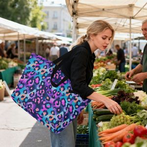 Sac de plage en toile pour la famille, grand format, durable, imperméable, lavable, avec imprimé léopard coloré, design personnalisé, pour les courses - Product Image 4