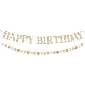 Pancarta de <span class=keywords><strong>Feliz</strong></span> Cumpleaños, Decoraciones de Fiesta de Cumpleaños en Dorado Champán, Letreros Brillantes para Fiesta con Círculo para Puerta o Pared - Product Image 1