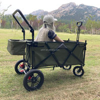 Chariot de camping pliable avec plateforme, roues tout-terrain, poignée réglable, porte-gobelets, rangement supplémentaire, pour jardinage, activités de plein air et pêche