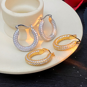 Boucles d'<span class=keywords><strong>oreilles</strong></span> créoles plaquées or véritable, super brillantes, grand cercle, élégantes, mode simple, boucle d'oreille avec incrustation de zircon, style Ins - Product Image 2