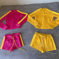 Setelan Olahraga Wanita Pria Unisex Bahan Beludru Polos Resleting Logo Bordir Model Longgar Jaket Celana Jogger Dua Potong