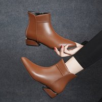 Sepatu bot pendek hak tebal untuk wanita, sepatu bot semata kaki ritsleting samping dengan bantalan lateks kulit sapi asli musim gugur dan musim dingin 2026