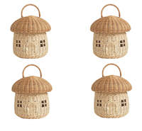 Panier en rotin tressé à la main pour enfants, adorable panier de rangement en forme de maison avec poignée pour le rangement des jouets et la décoration de la maison